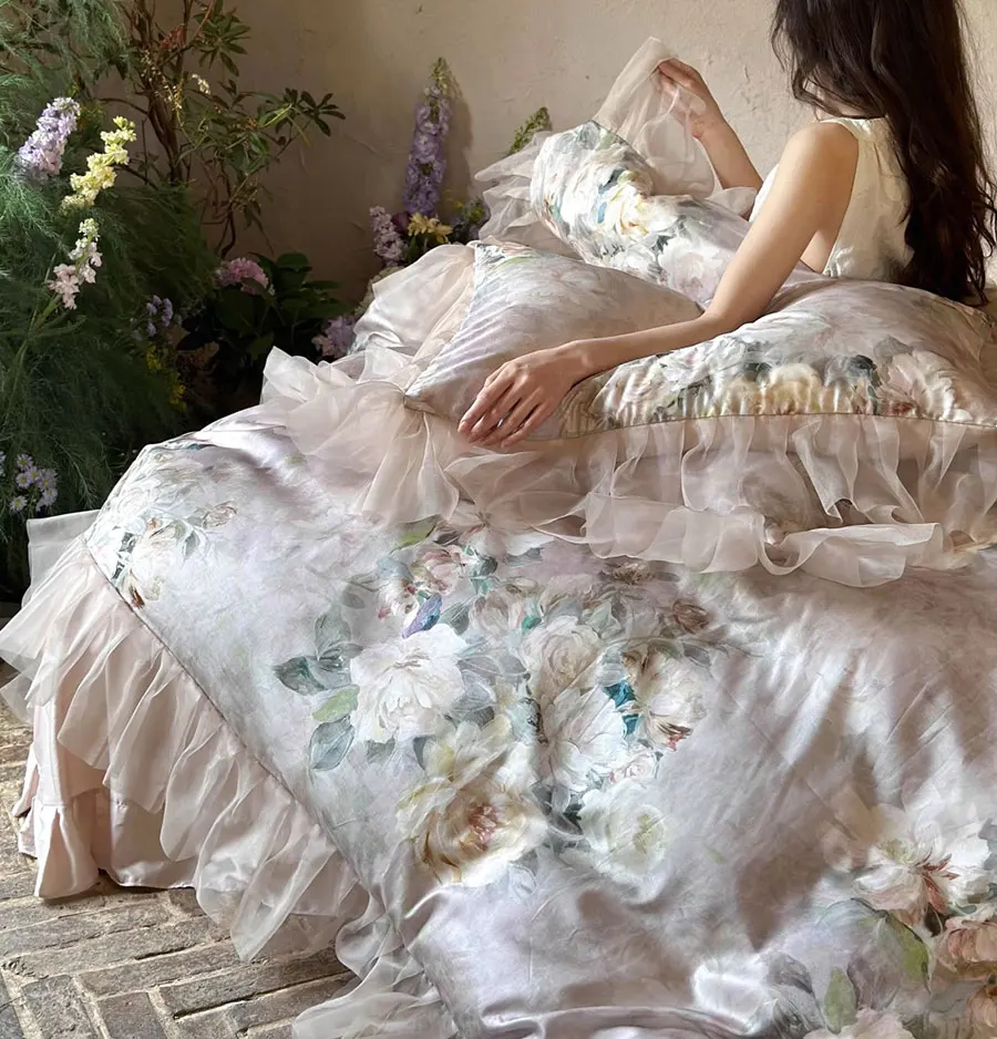 Винтажный романтический сказочный цветочный гофрированный постельный набор