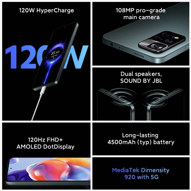 Global Version Xiaomi Redmi Note 11 Pro+ 5G Plus Smartphone 120W HyperCharge Dimensity 920 120Hz AMOLED DotDisplay 108MP Camera