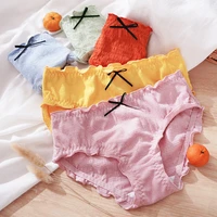 girls cotton comfortable underpants bow sweet ruffles edge briefs underwear cute mid waist breathable ladies underwear lingerie