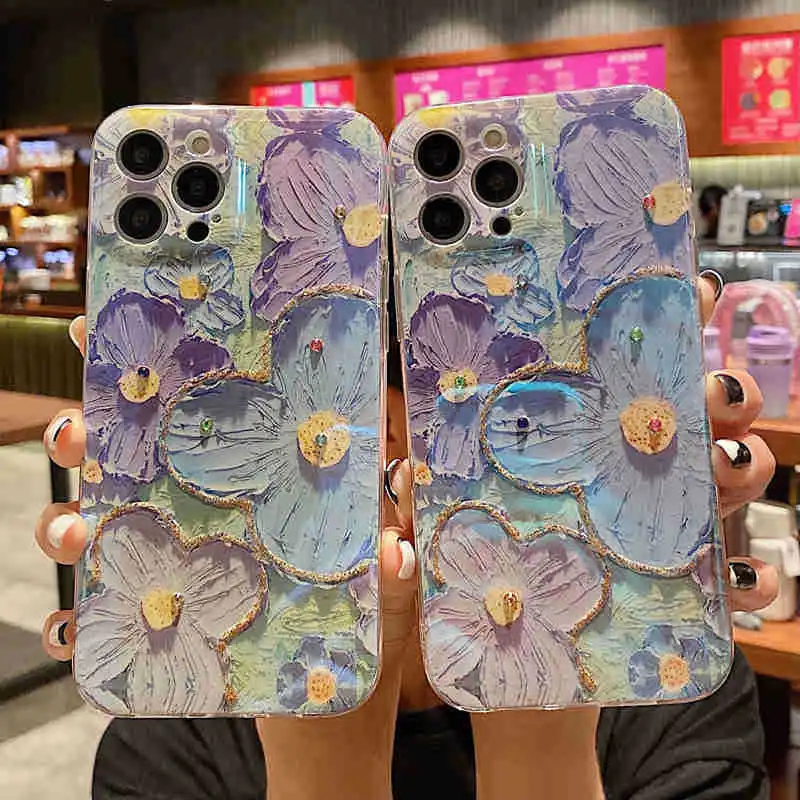 

Luxury Blu-ray Flowers Case For Xiaomi Redmi Note 11 Pro 11S 10S Soft Silicone Cute Phone Cover for Redmi 10C 9A K50 K40 K30 Pro