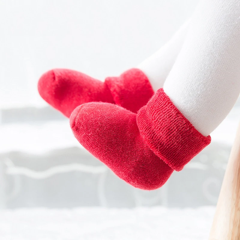 

0-3 Years Bbaby Shoe Socks for Newborns Cotton Infants Boys Girls Children's Winter Warm Babies Socks Casual Toddler Hosiery Red