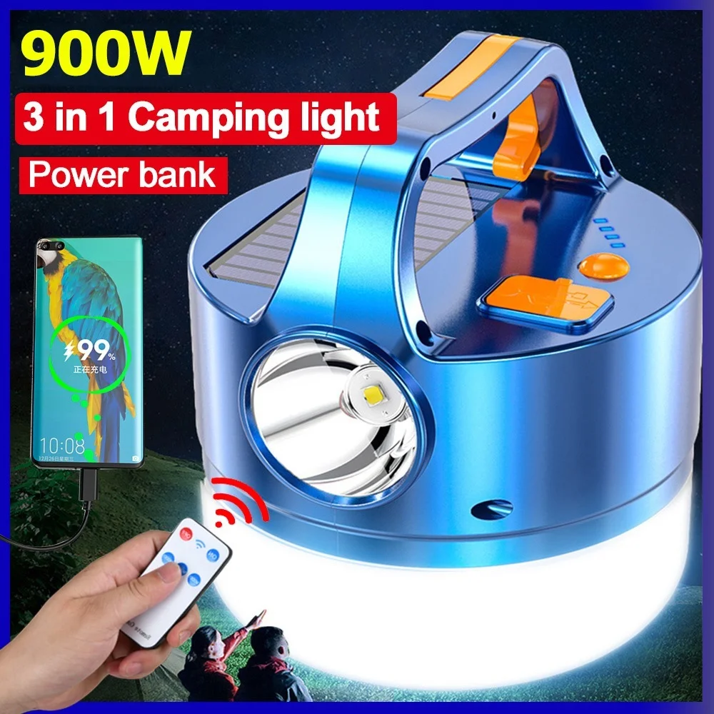 

900 Watts Portable Solar Power Camping Light USB Rechargeable Flashlight Tent Lamp Camp Lanterns Emergency Lights for Outdoor