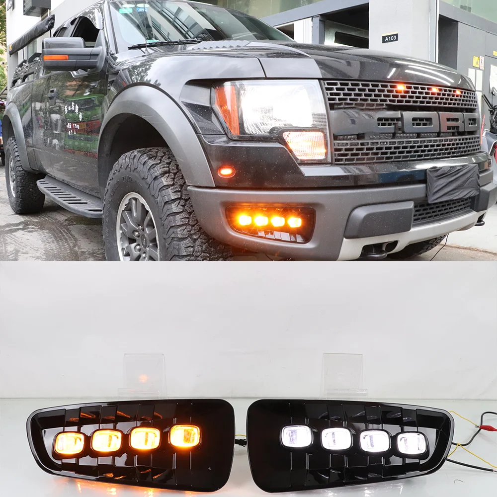 

Автомобильные дневные ходовые огни Светодиодный ные дневные ходовые огни, передние противотуманные фары, противотуманные фары, комплект для обновления корпуса, аксессуары для Ford F-150 Raptor 2009-2014