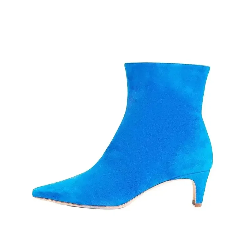 Arden Furtado/2024 женские осенние полусапоги синие замшевые сапоги из коровьей замши с