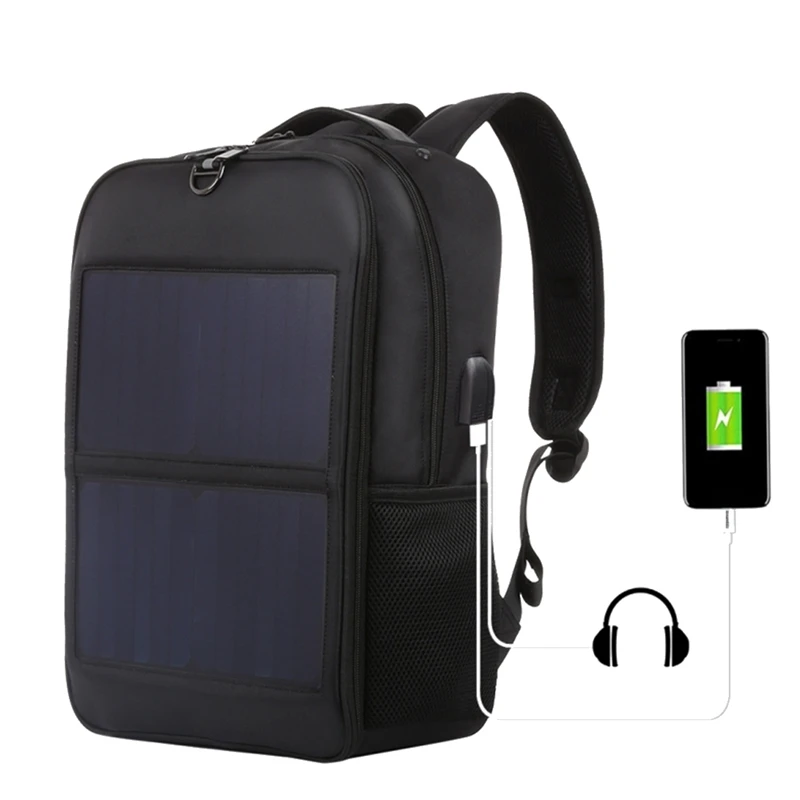 Outdoor Solar Backpack 14W Solar Panel Powered Backpack Laptop Bag Large Capacity With External USB Charging Port