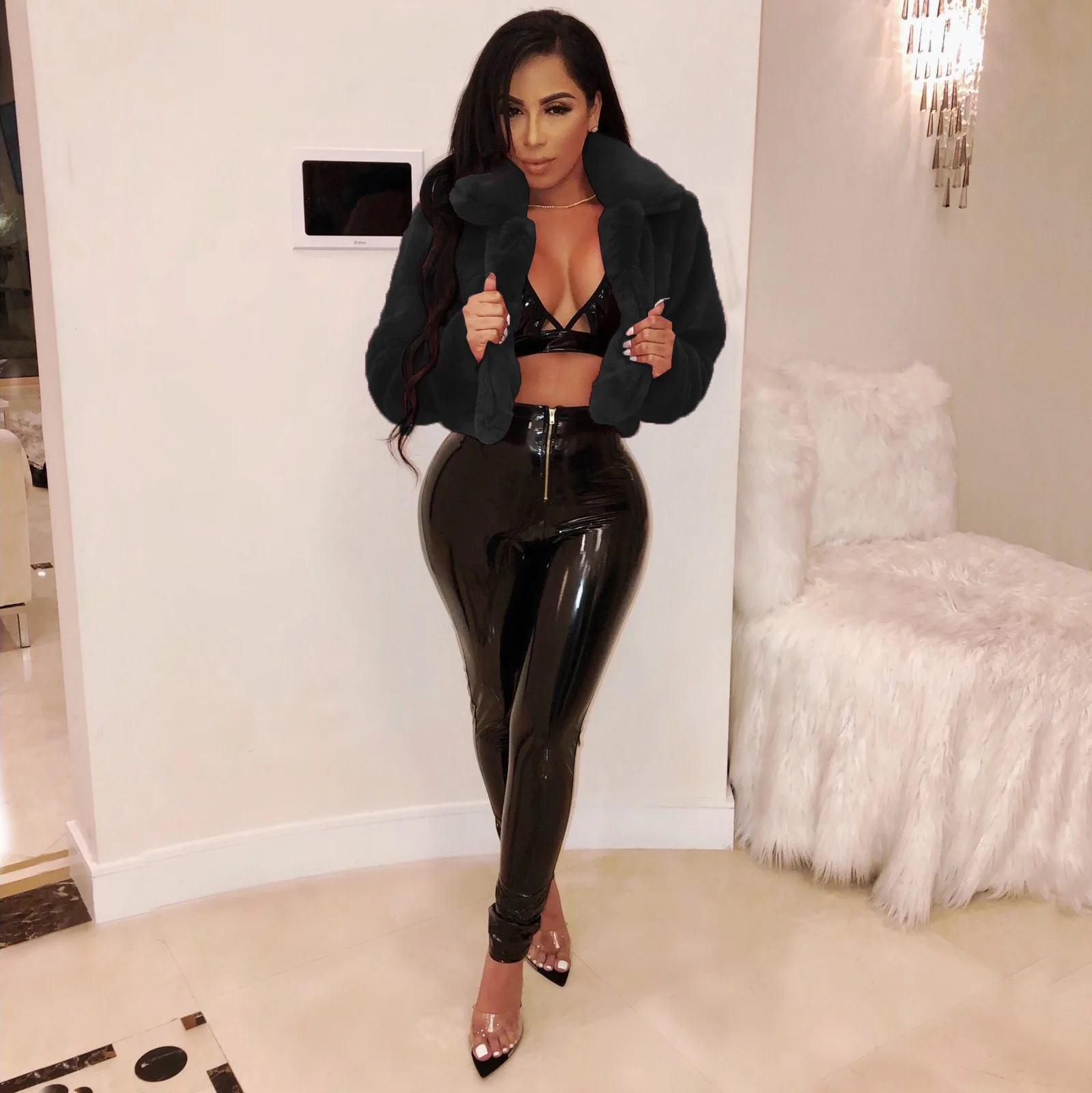 Women's Fur Jacket Fashion Short Faux Fur Plush Coat Female Faux Fur Coat