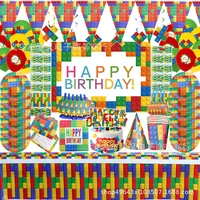 new building blocks disposable tableware sets kid boys birthday party decorations paper platecupstrawtablecloth