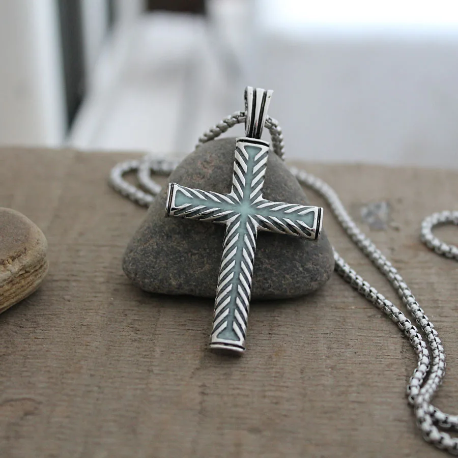 Glowing necklace Cross Necklace Pendent GLOW in the DARK JESUS CROSS Gift For Man Woman BOYS images - 6
