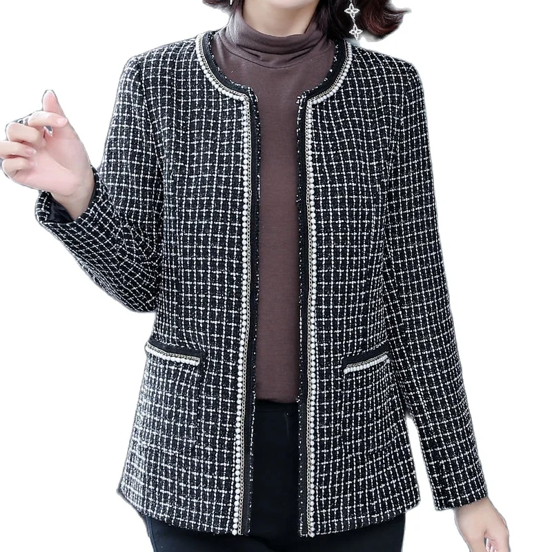

Autumn Winter Black White Plaid Loose Short Coat Women Vintage O Neck Long Sleeve Tassel Tweed Coat Plus Size Ladies Jacket Coat