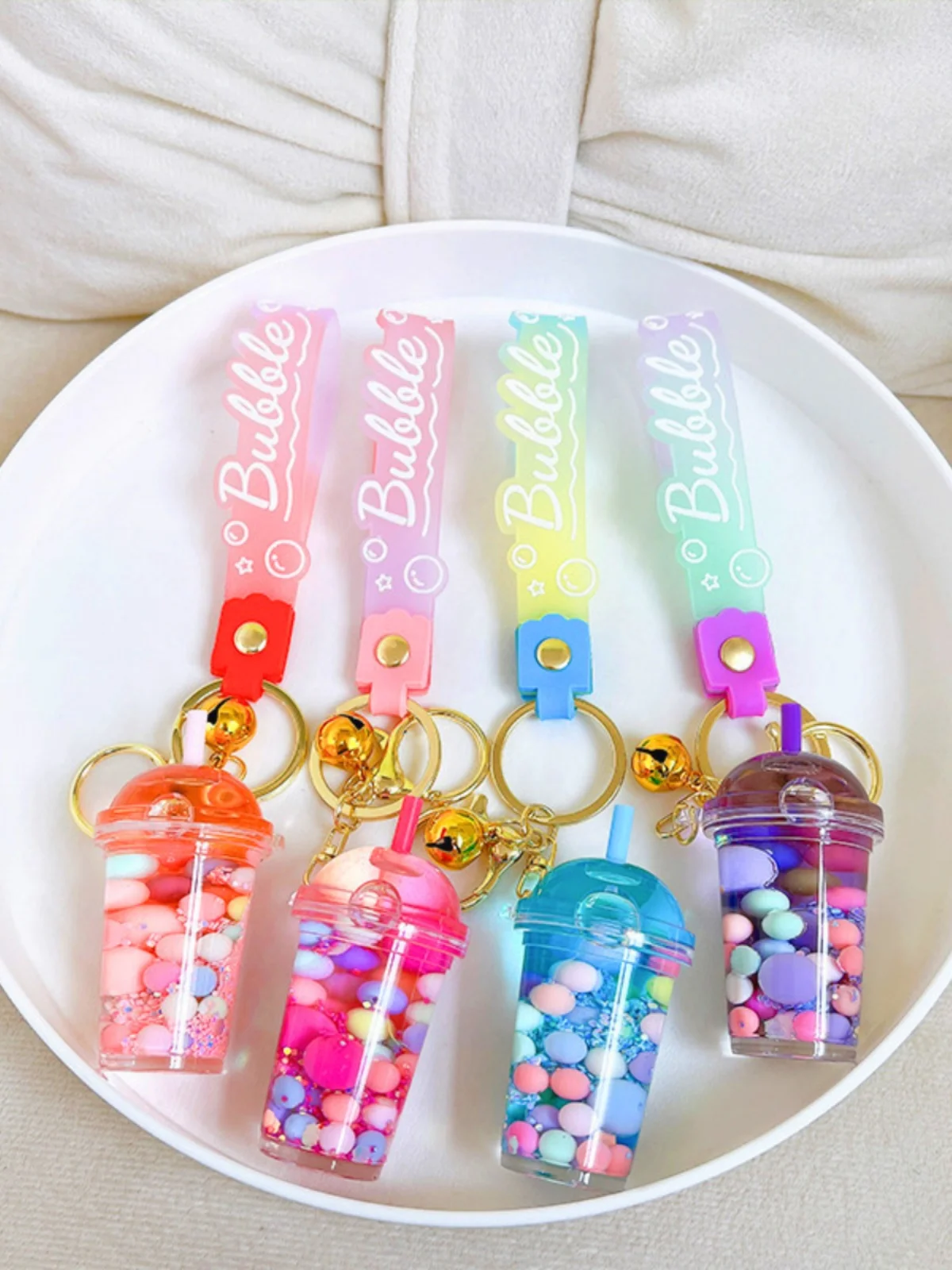 Жемчужная чашка чая с молоком брелок для ключей бутылка зыбучим песком