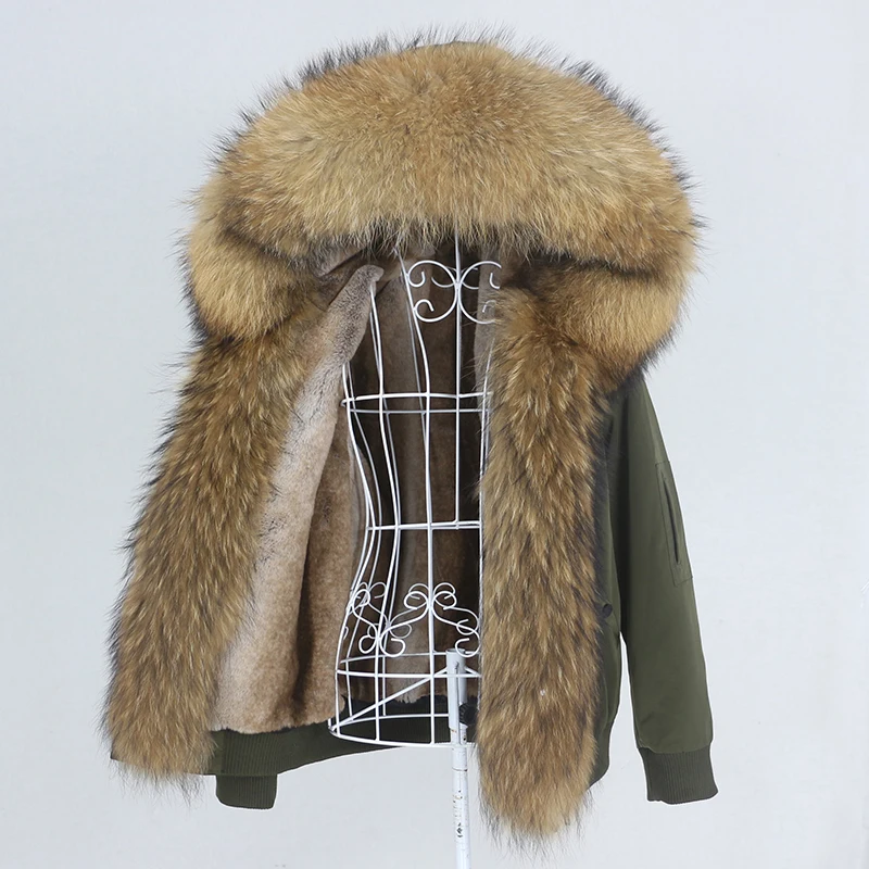 

OFTBUY 2023 Brand Waterproof Bomber Parka Coat Natural Fox Raccoon Fur Collar Hood Winter Jacket Women Removable Thick Outerwear
