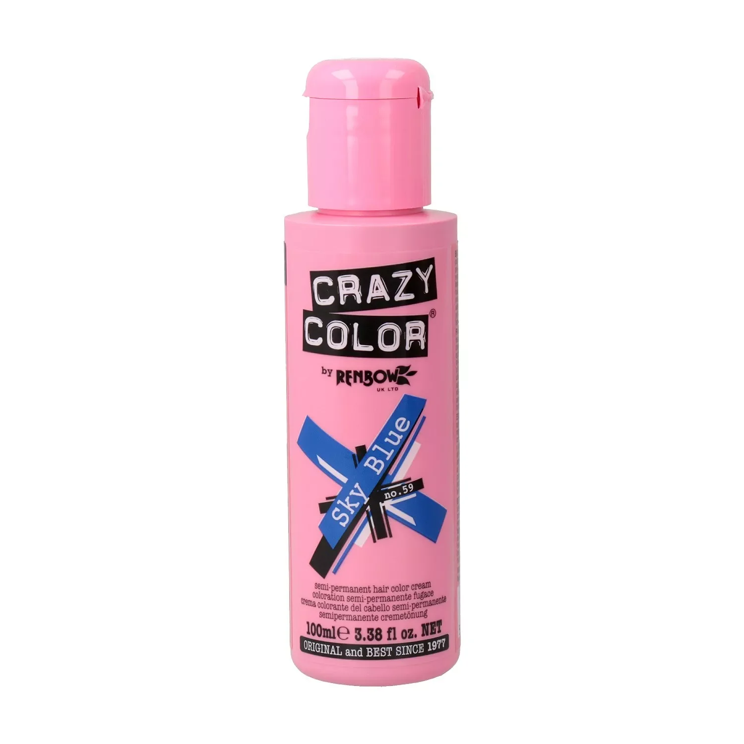 

NEW IN Crazy color 59 sky blue 100 ml, tinte semi-permanente para uso sobre cabello decolorado.