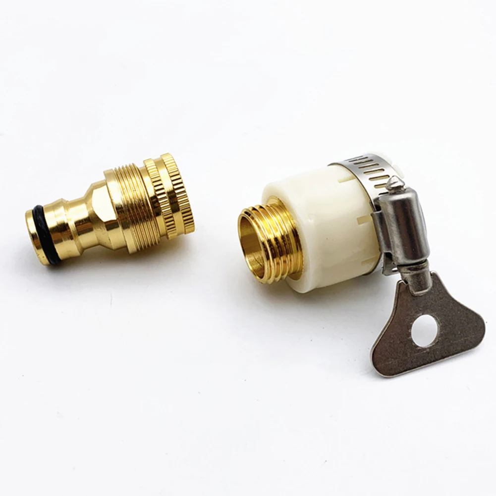 

Durable Faucet Adapter Tap Connector Dishwashers Fitting Garden Washing Machines Water Hose White&Gold 15-23mm