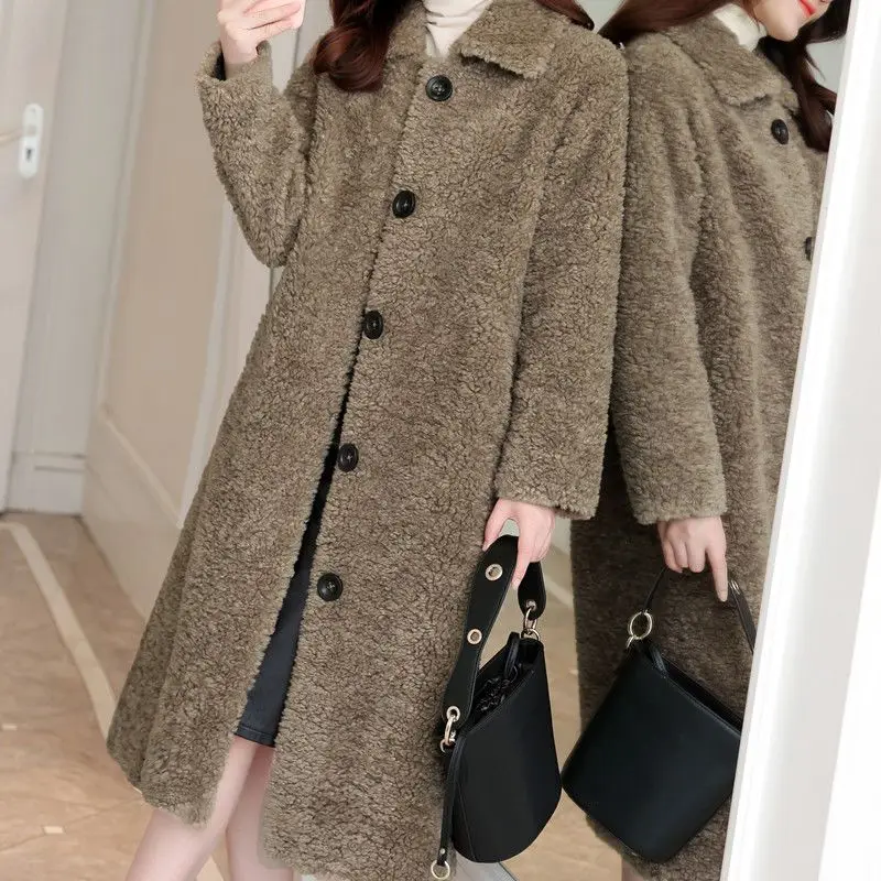 Women's Winter Sheepskin Coat Solid Casual Turn-down Collar Lamb Coats Ladies Real Fur Cropped Jacket Outerwear Overcoat G167