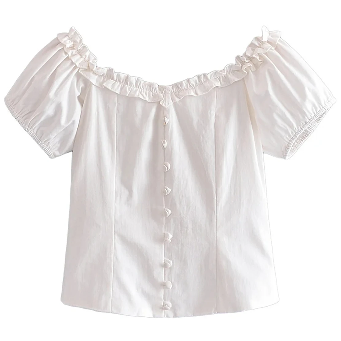 

Jenny&Dave 2022 French Fashion Elegant Blouse Women Indie Folk Vintage Off Shoulder Ruffles Pure White Cotton Sexy Shirt Tops