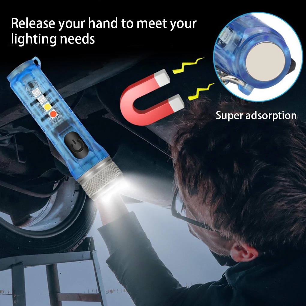 

Мини-брелок для ключей с длинным радиусом освещения, Карманный USB Перезаряжаемый Многофункциональный светодиодный фонарь с пряжкой, предупреждающий синий свет