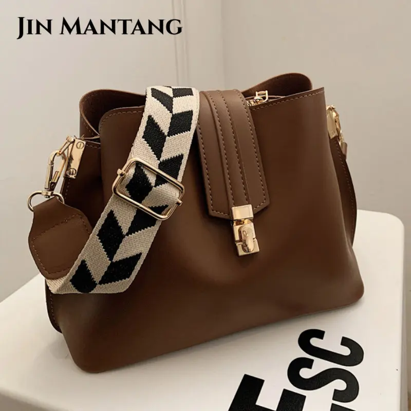 

JIN MANTANG Vintage Simple Small PU Leather Bucket Crossbody Bags for Women 2023 Designer Fashion Lady Luxury Shoulder Handbags