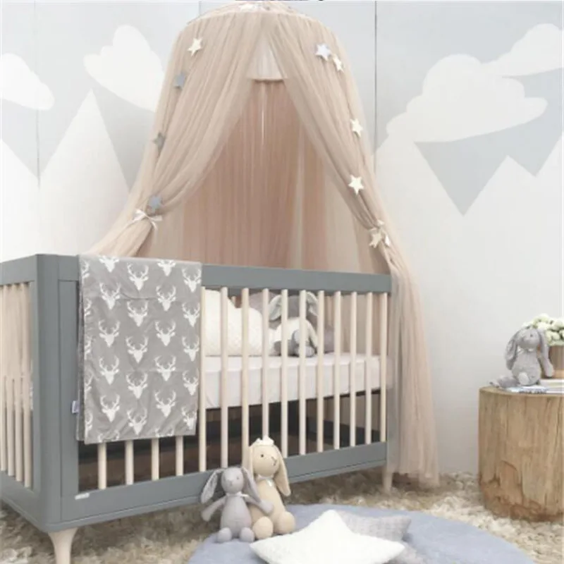 

Princess Crown Mosquito Net Bed 7-layer Mesh Bed Curtain Children's Room Decoration Girl Pink Crib Canopy Beds Kids Nordic