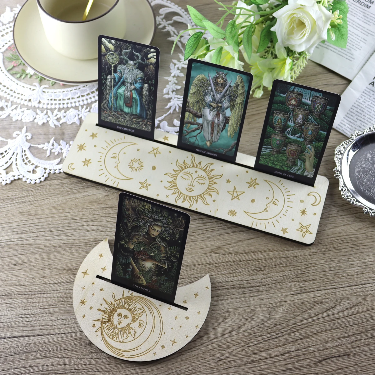 

Деревянная полка для дисплея Tarot, основание в форме Луны, полка для дисплея, основание для карт, деревянная подставка, набор зажимов для алтаря, рассказывание о особых ситуациях