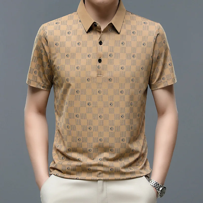 

【Summer New Ice Silk Polo Shirt】Middle-Aged Men's Lapels Short Sleeve T-Shirt