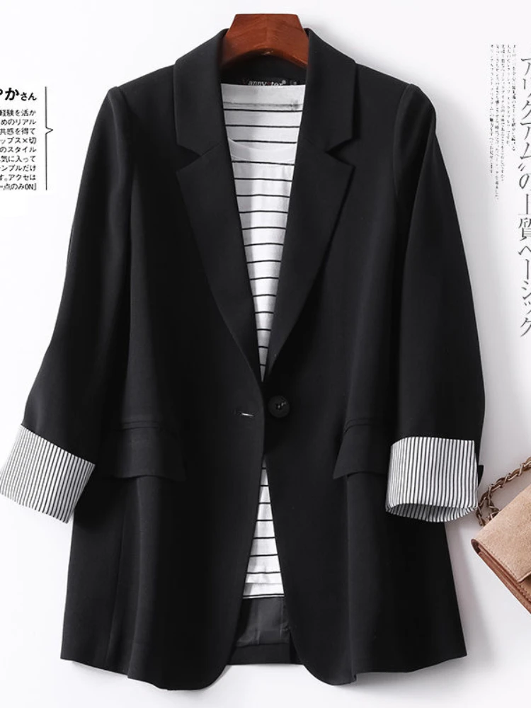 

Пальто женское весеннее в стиле пэчворк, элегантная Свободная верхняя одежда в Корейском стиле, с карманами, на одной пуговице, Топ с длинным рукавом в минималистичном стиле