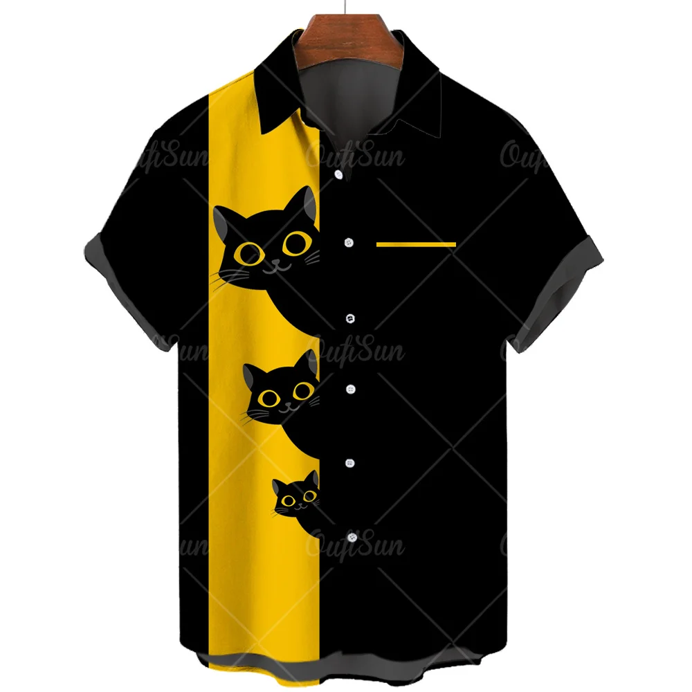Гавайская пляжная рубашка в стиле ретро модная сорочка с 3D-принтом кошки и