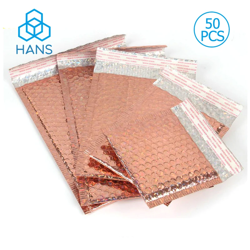 Bubble mailers 50Pcs Padded envelopes Rose Gold Holographic self Sealing Cushion envelopes For mailing Shipping and Packing