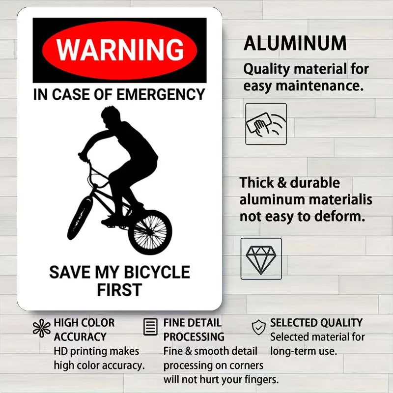 Металлическая табличка &quotWARNING EMERGENCY BICYCLE&quot