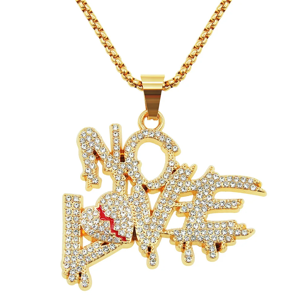 

European And American Hip-hop Broken Heart Full Of Diamond Letters Stitching Double-row Pendant Necklace Hipster Personality Str