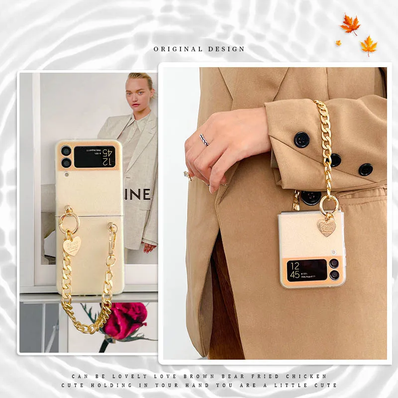 

Чехол Funda для Samsung Galaxy Z Flip 3 Z Flip 4 Z Flip 1 2 Second DIY Love Золотой металлический браслет противоударный чехол для телефона