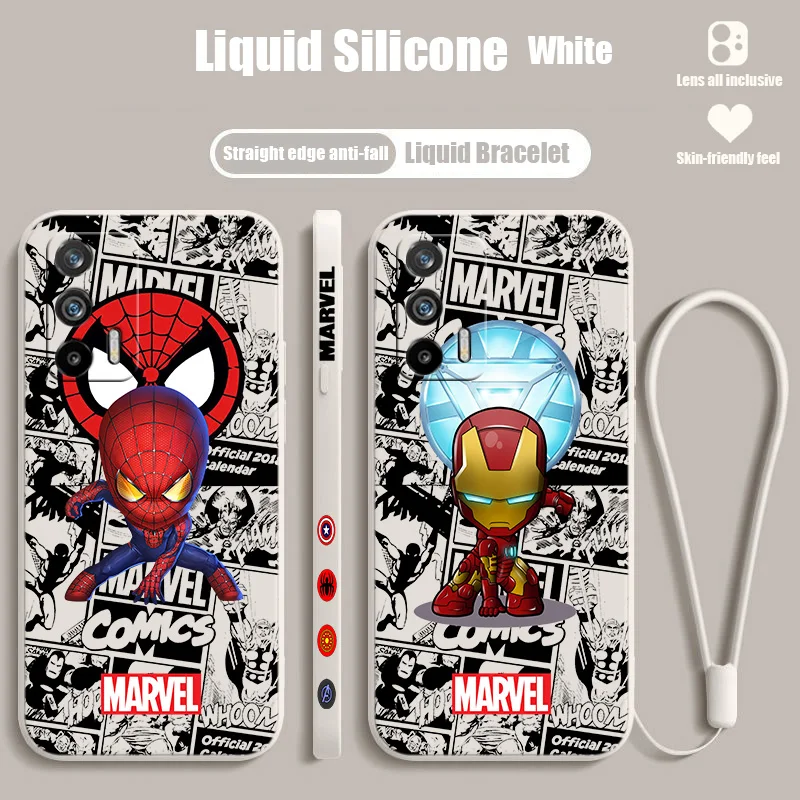 

Marvel Cute Avengers For OPPO Realme Q5i Q3S GT NEO 3T 2 Master XT X7 X2 V23 C30 C21Y C11 Liquid Left Rope Phone Case