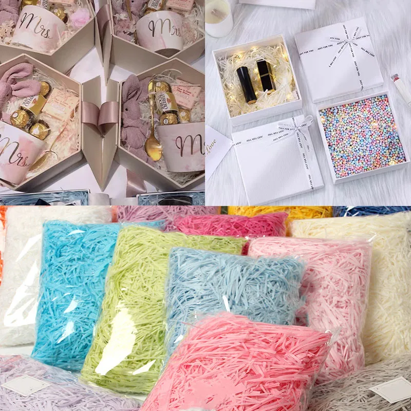 

10/50/100g Colorful Shredded Crinkle Lafite Paper Raffia Filler DIY Wedding Birthday Party Gift Box Candy Material Packaging