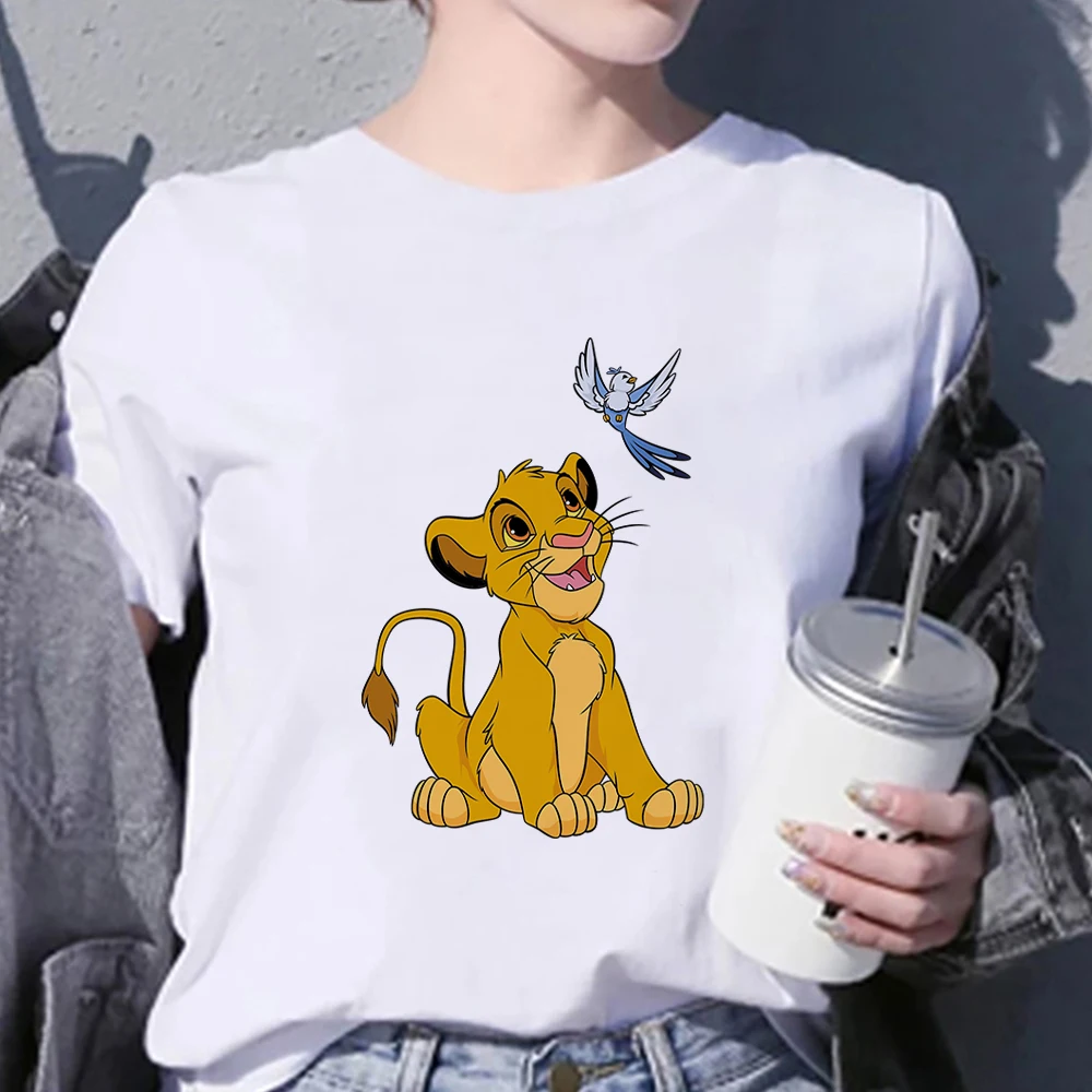 

Simba Print Cute Disney White Women T Shirt Minimalist Dropship Cartoon Series Tees Casual Style Outdoor Female T-Shirt Trendy