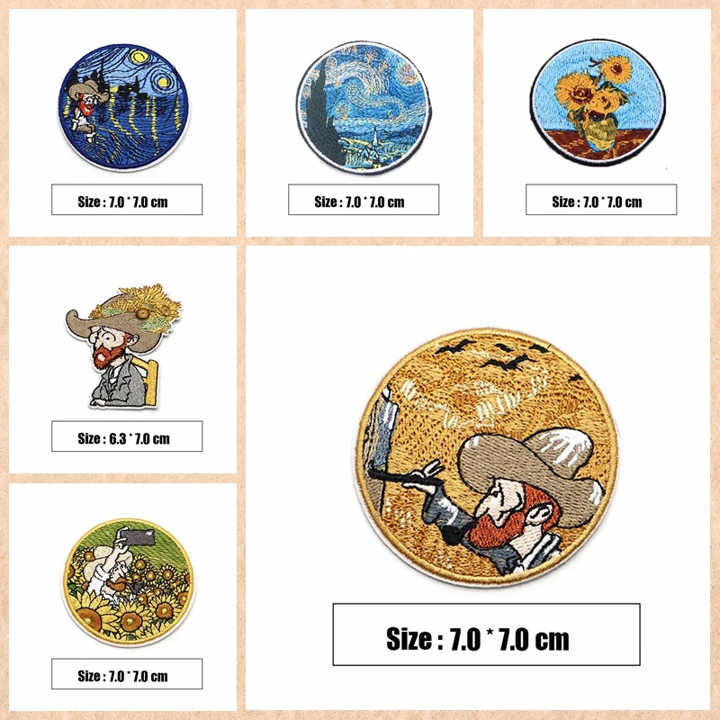 

Van Gogh Starry Sky Sunflower Cartoon Embroidery Cloth Sticker ван гог アイロンワッペン аниме значки заплатка для одежды Iron on Patch