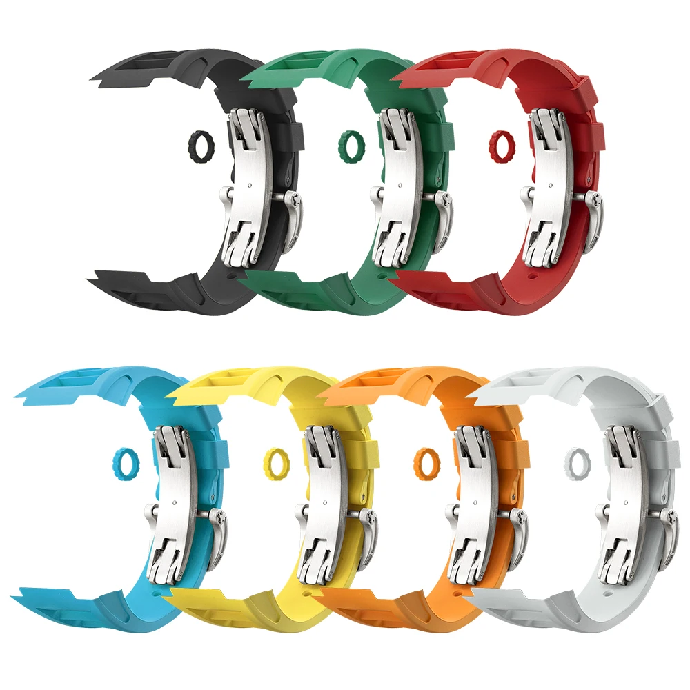 Stainless Steel Modification kit for Apple Watch 8 7 45mm Fluorine Rubber Strap Case Bumper for iWatch Series 6 SE 5 4 44mm Band