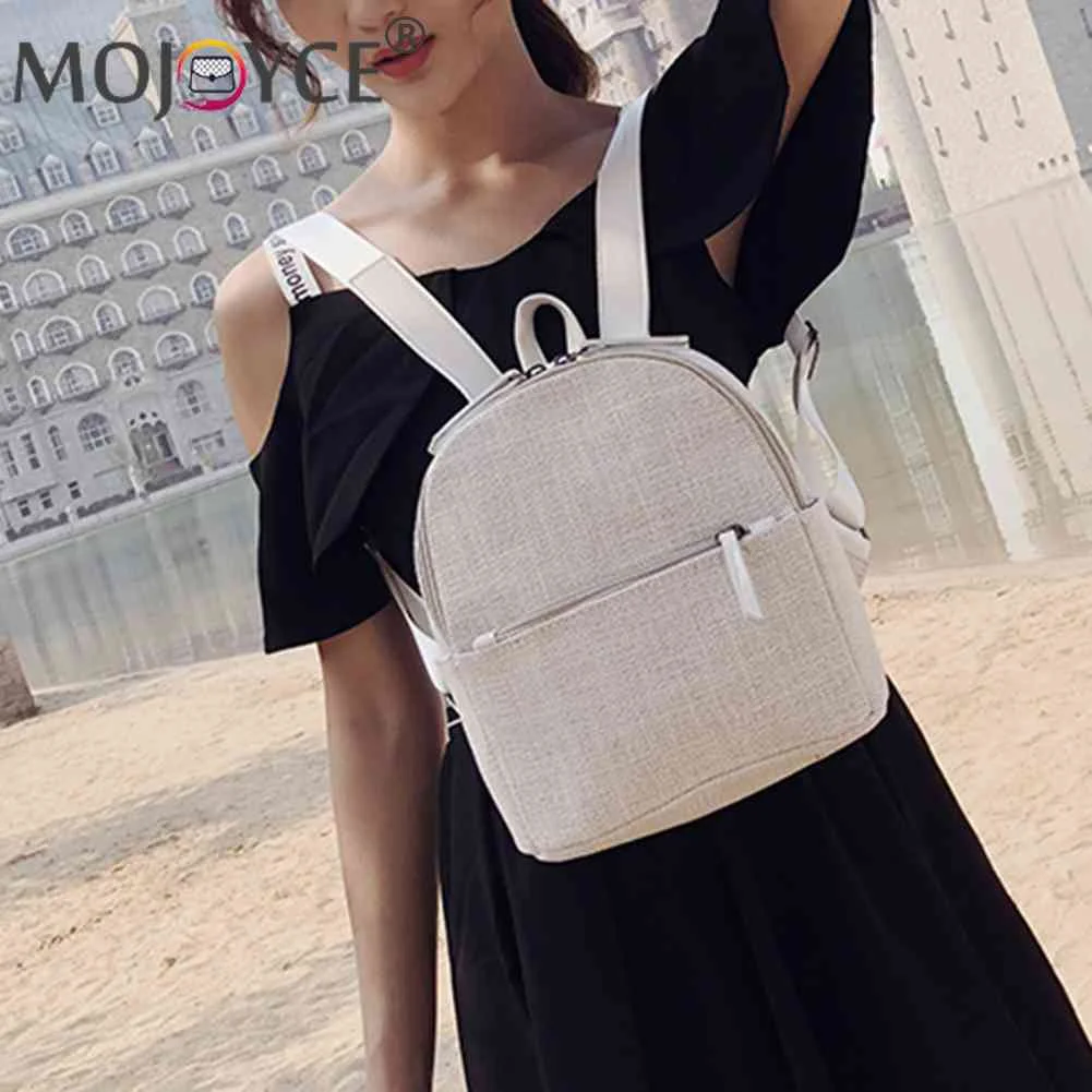 

Retro Straw Linen Small Zipper Backpack for Women Shoulder Vintage Schoolbag Solid Color High Quality Travel Package New Fashion