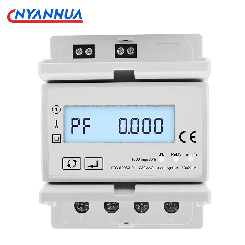 

80A Single-Phase Smart Energy Meter Din Rail RS485 MODBUS Multi-Function LCD With Backlight V A HZ KWH COSφ W