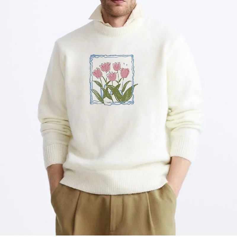 Свитер мужской с графическим принтом Модный трикотажный пуловер уличная одежда