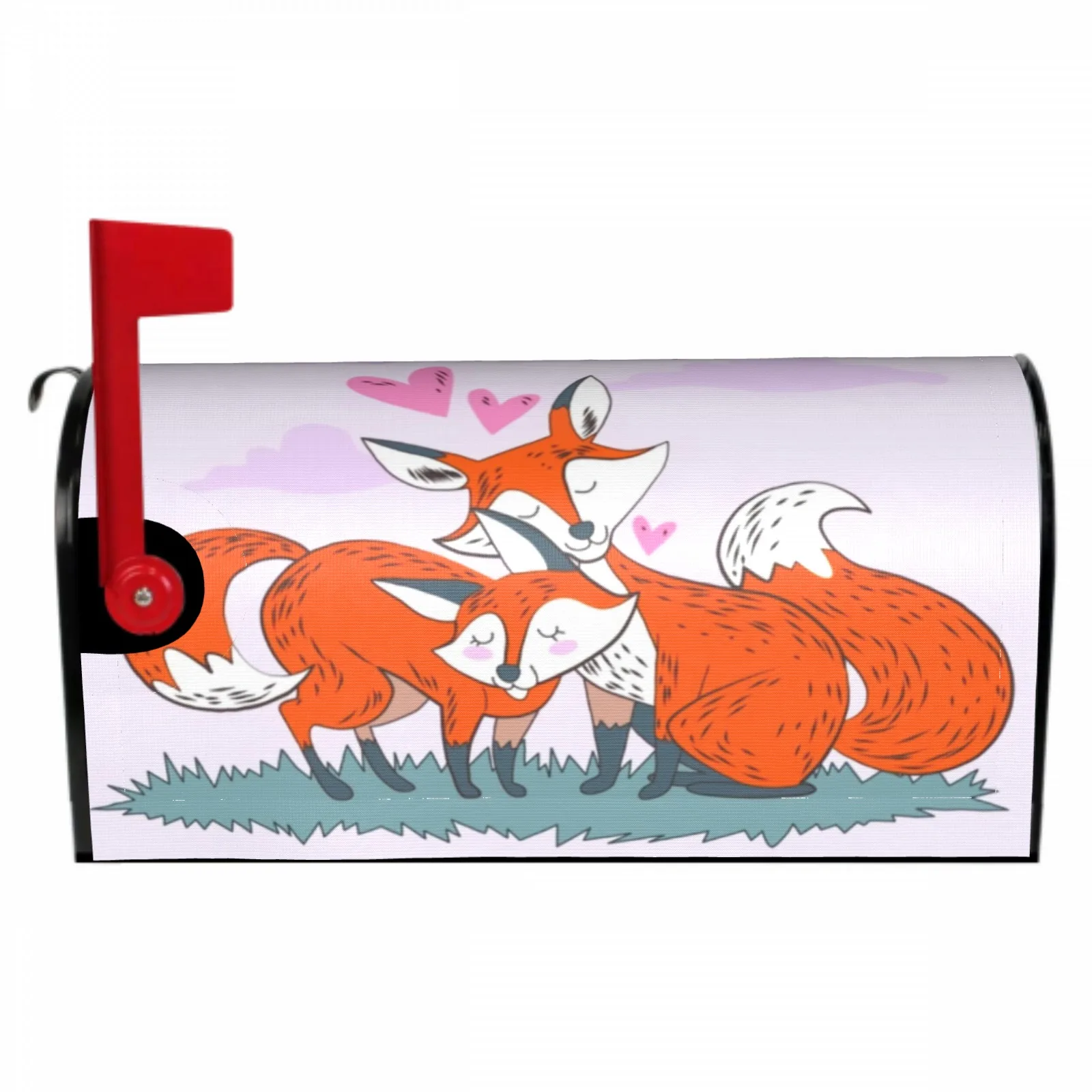 

Valentine's Day Orange Fox Couple Magnetic Mailbox Cover Post Box Cover Wrap Decoration Garden Outdoor