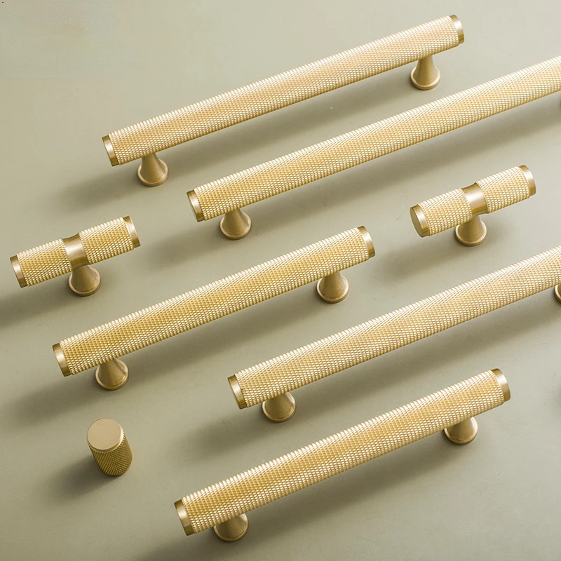

Light Luxury Brass Knurling Wardrobe Furniture Cabinet Door Small Handle Pure Brass Long Handle