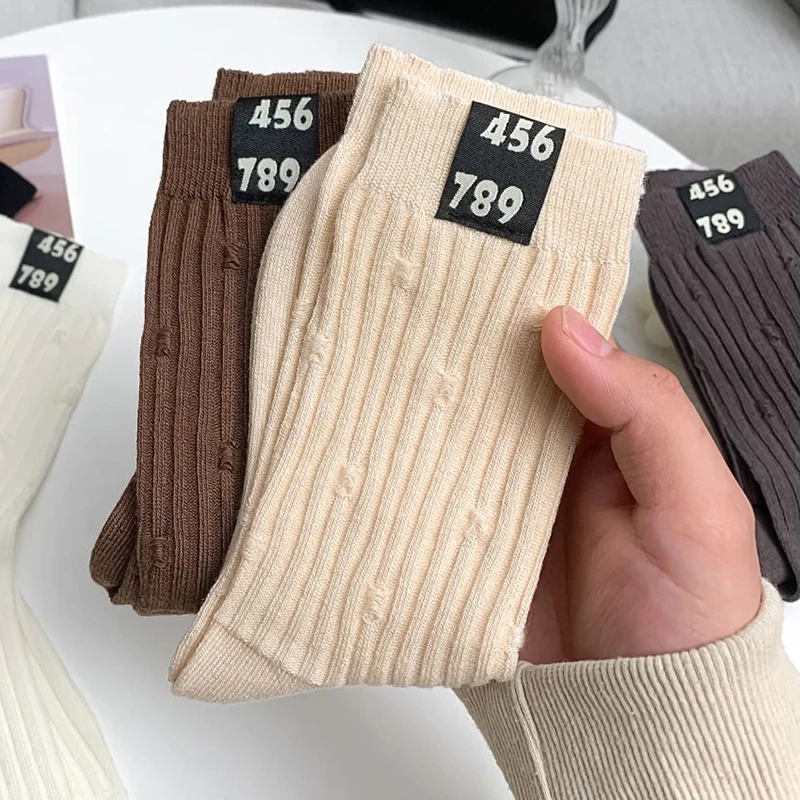 5 Pair Letter Labeling Luxury Designer Women Socks Set Long Cotton Cute Breathable Cycling Socks Sokken Fashion New Solid Color