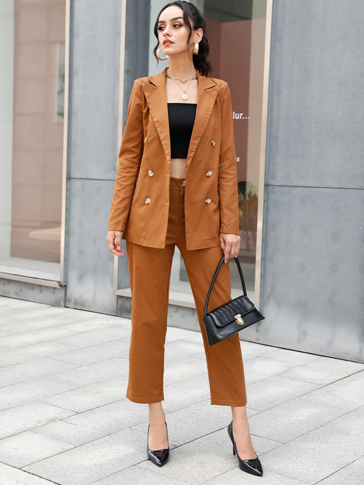 2022 Khaki Suit Women Business Work Fashion Slim Casual Pants Blazer Office Ladies Women's Clothing