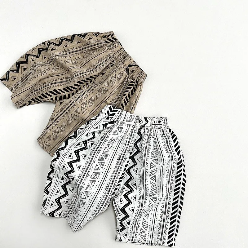 

2023 Summer Fashion Geometry Print Hip Hops Sweatpants Children Boys Cool Cotton Harem Pants Girls Boutique Personality Pants