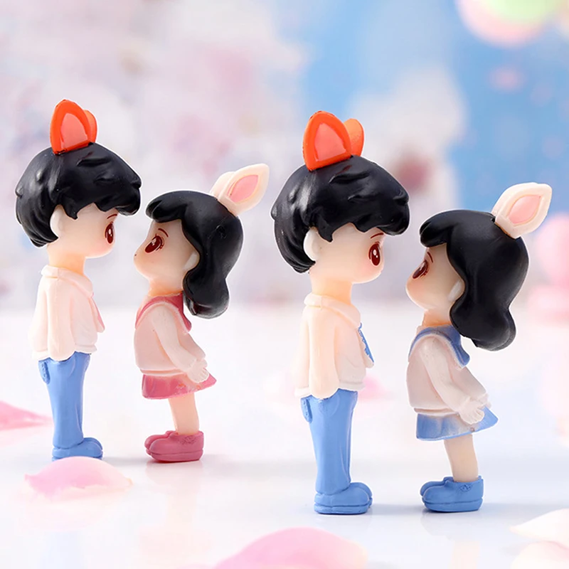 

Romantic Rabbit Ear Couple Figurines Garden Micro Landscape Pendant Diy Plastic Craft Garden Scene Decoration outdoor garden