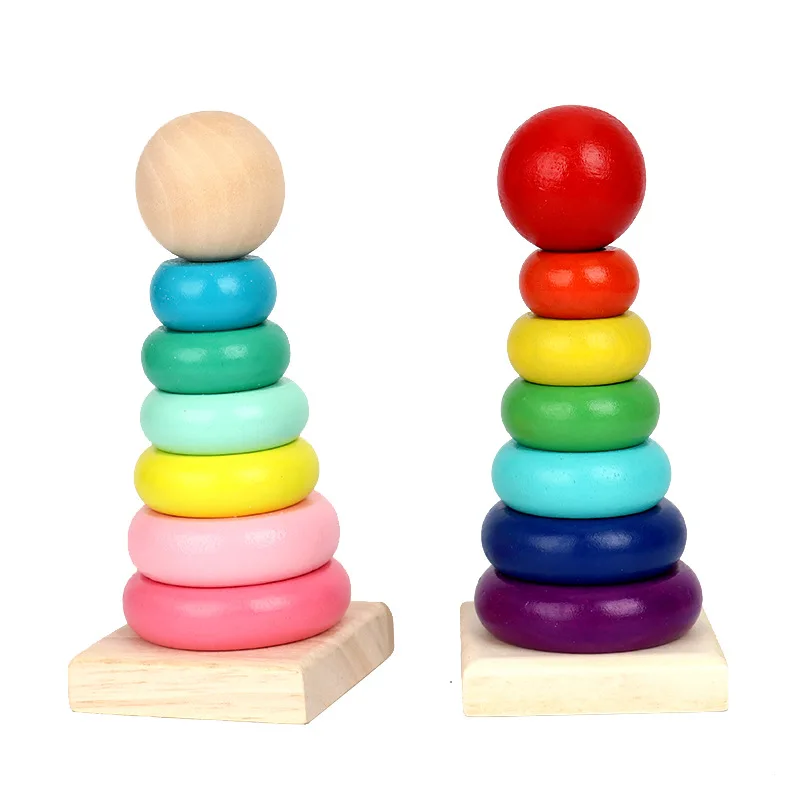 

Children Rainbow Stacking Ring Tower Stapelring Blocks Wooden Kids Montessori Early Educational Toy Baby Stacking Game Nice Gift