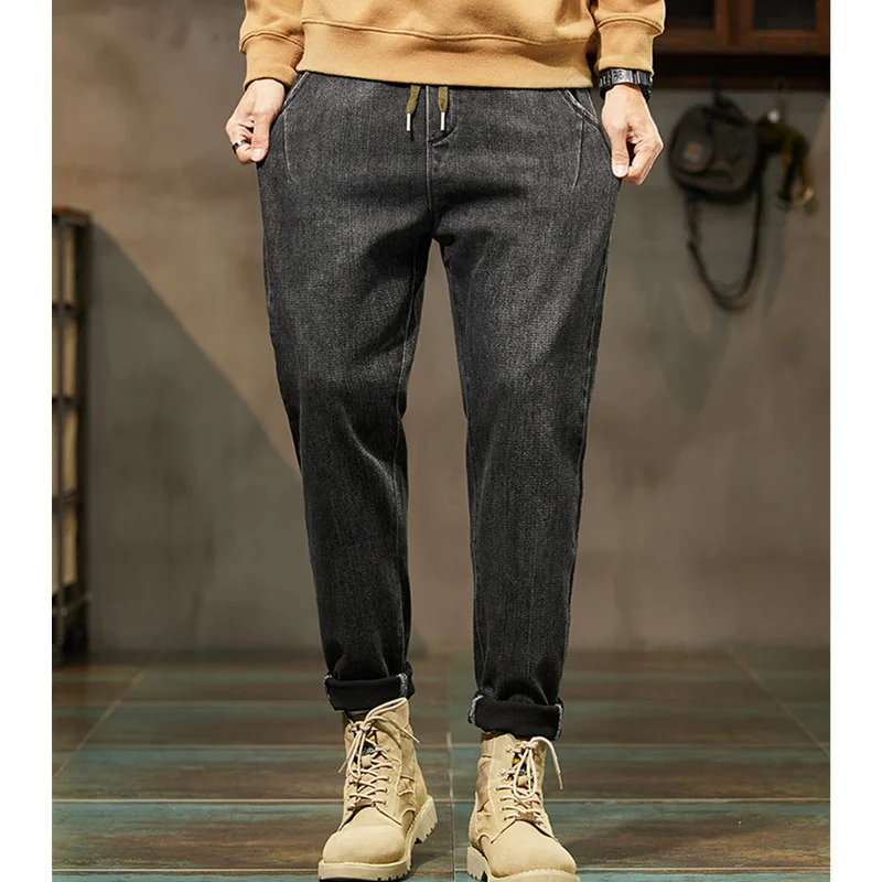 Men Clothing 2022 Autumn and Winter Straight Loose Cylinder Jeans Vintage Elastic Force Comfortable Black Harun Trousers Female