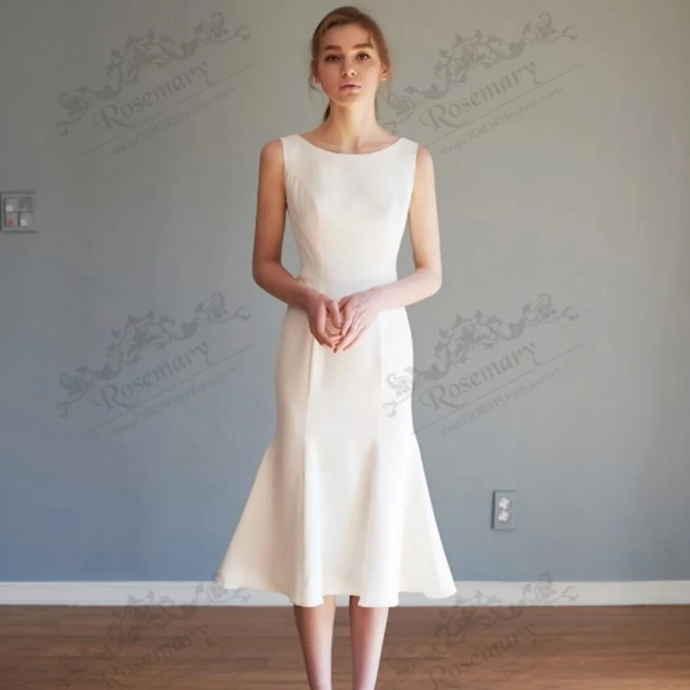 

Cute Girl Mermaid Satin Short Wedding Dresses Mid-Calf Vintage Bridal Dress Ball Gown Customized Birthday Dance Dress x211