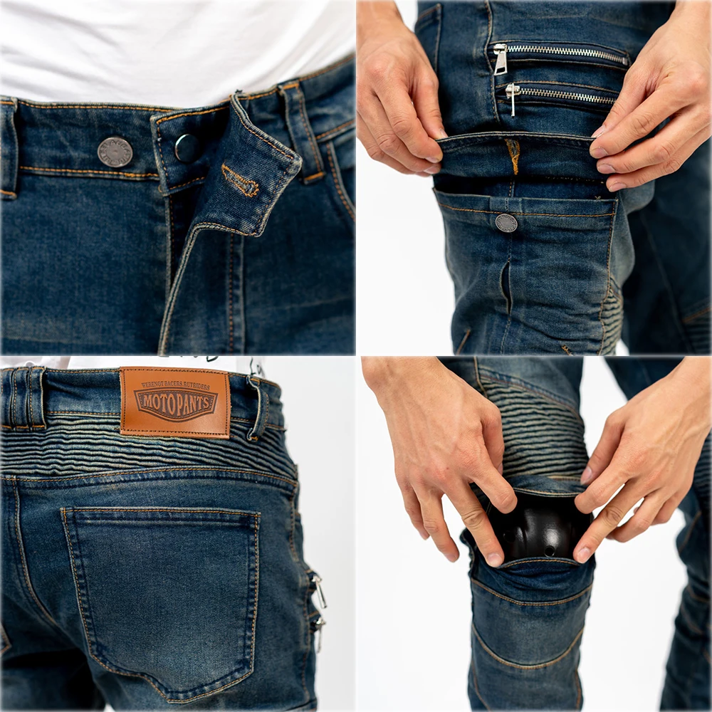 LOMENG Motorcycle Riding Pants Motorbike Motocross Cycling Jeans Safety CE knee Hip Removable Armored All Seasons for Men LMPM02