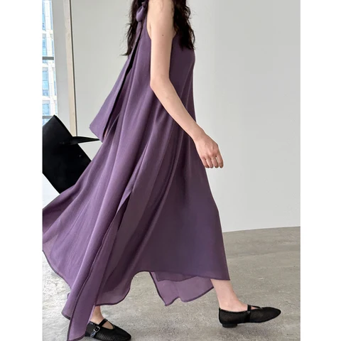 2025 хорошее качество, женское летнее длинное платье в стиле бохо, элегантное платье макси без рукавов со шнуровкой сзади, Vestidos, одежда