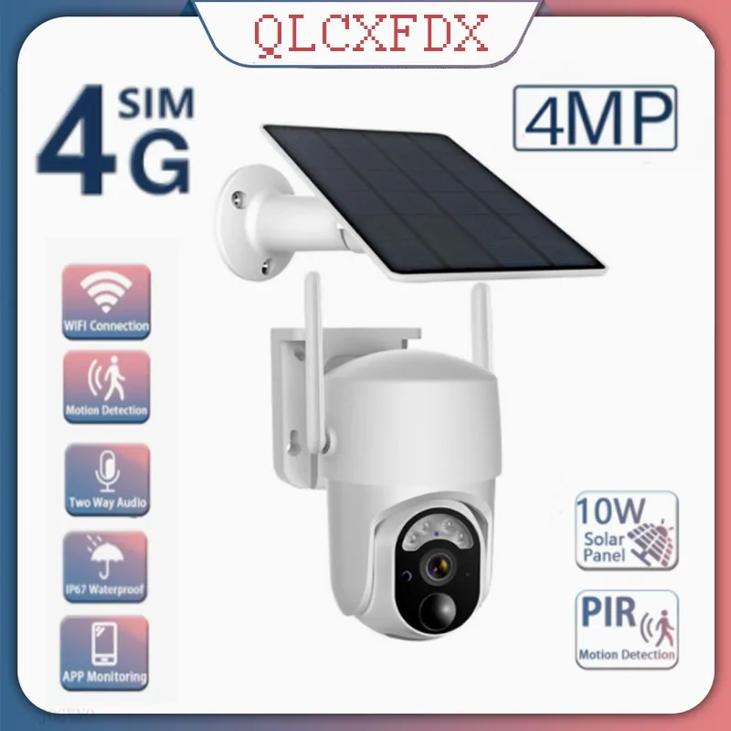 

4-мегапиксельная 4G SIM-камера видеонаблюдения на солнечной батарее, полноцветная, маломощная, беспроводная Wi-Fi камера, камера видеонаблюдени...